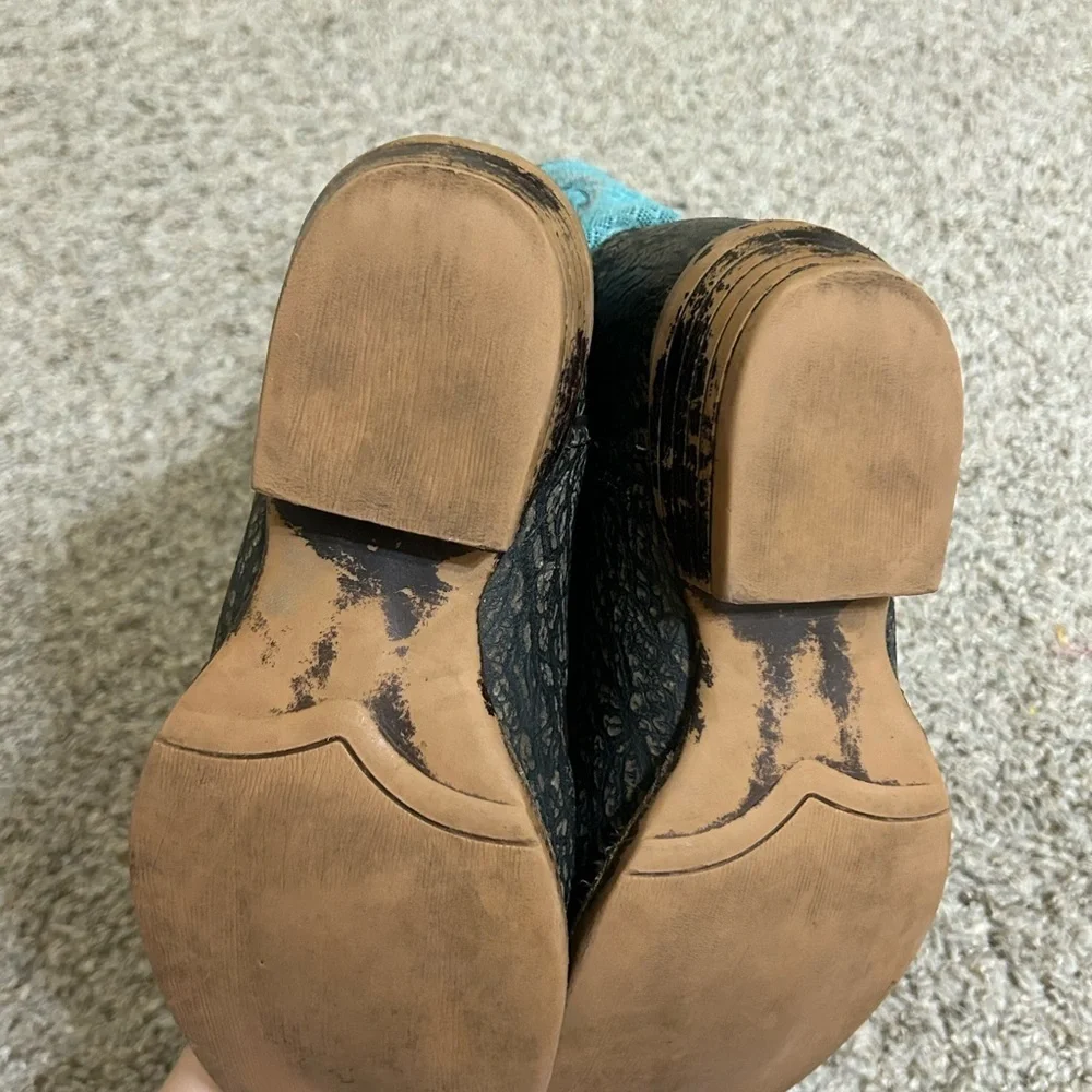 Nocona Boots Boys Fynn Embroidery Square Toe Cowboy Mid Calf Boots 1 1/2D Kids